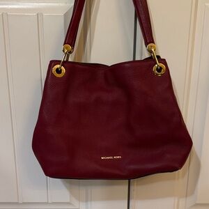 Michael Kors Wine Pebbled Leather Shoulder Bag with Gold Hardware